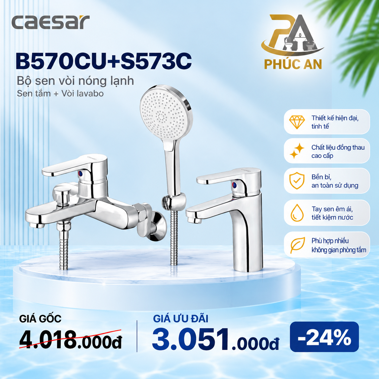 Vòi lavabo Nóng Lạnh + Sen tắm Nóng Lạnh - B570CU + S573C